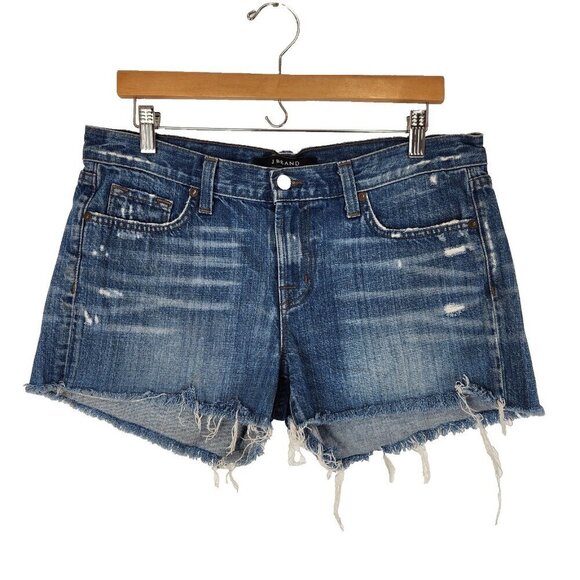 J Brand Cut Off Jean Shorts 28 Libra Wash Mid Rise Distressed Denim Boho Beachy - Picture 1 of 9
